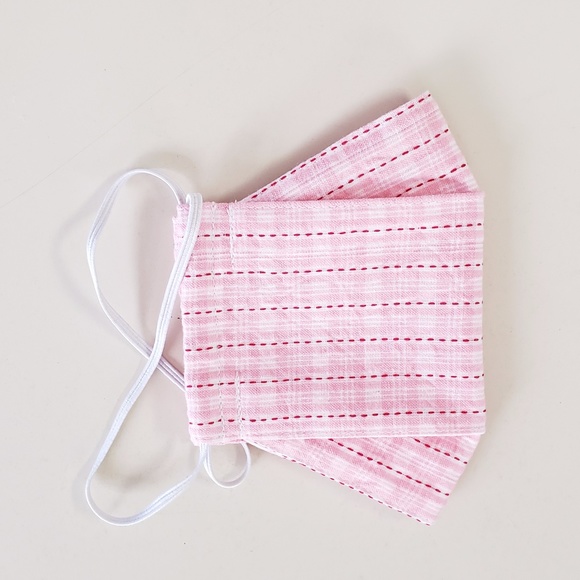 Cute Pink Plaid Full Coverage Face Mask w Pocket - Picture 3 of 8